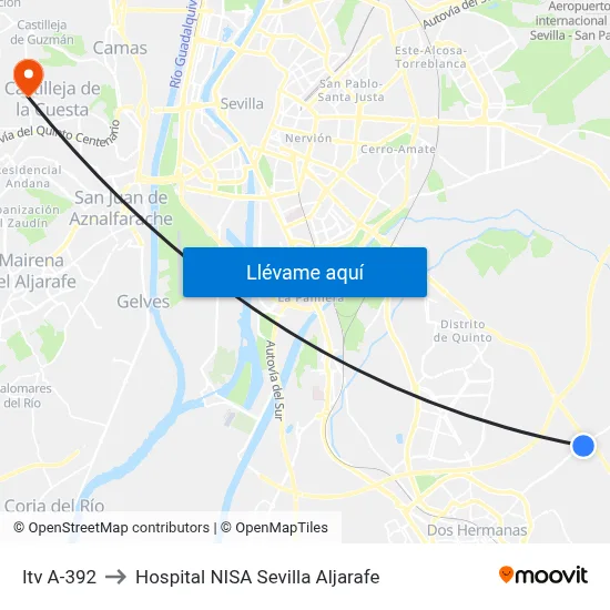 Itv A-392 to Hospital NISA Sevilla Aljarafe map