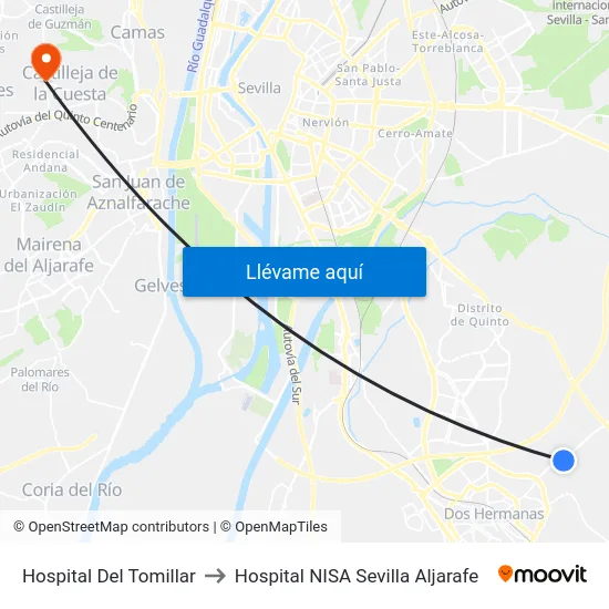 Hospital Del Tomillar to Hospital NISA Sevilla Aljarafe map