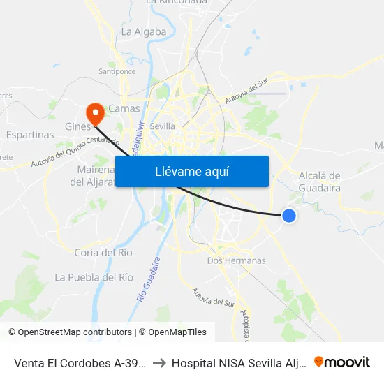 Venta El Cordobes A-392 (V) to Hospital NISA Sevilla Aljarafe map