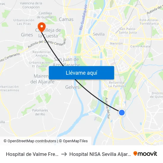 Hospital de Valme Frente to Hospital NISA Sevilla Aljarafe map
