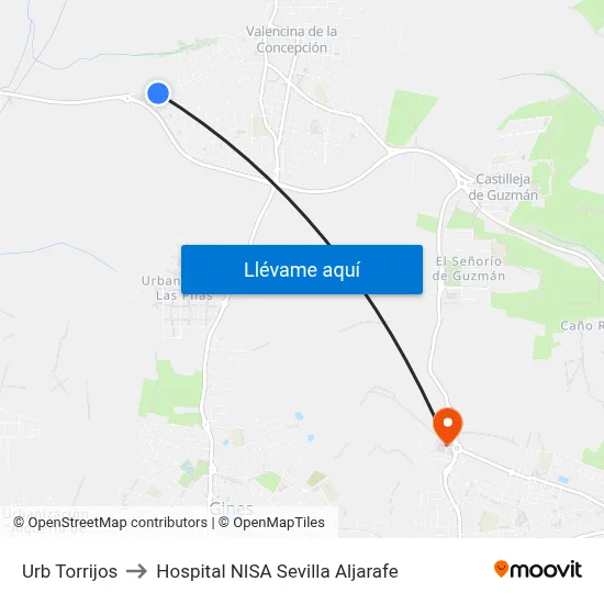 Urb Torrijos to Hospital NISA Sevilla Aljarafe map