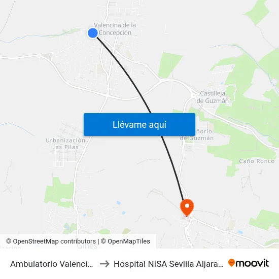 Ambulatorio Valencina to Hospital NISA Sevilla Aljarafe map