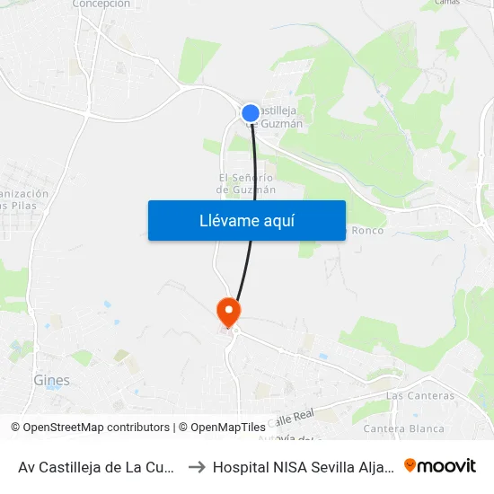 Av Castilleja de La Cuesta to Hospital NISA Sevilla Aljarafe map