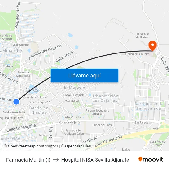 Farmacia Martin (I) to Hospital NISA Sevilla Aljarafe map