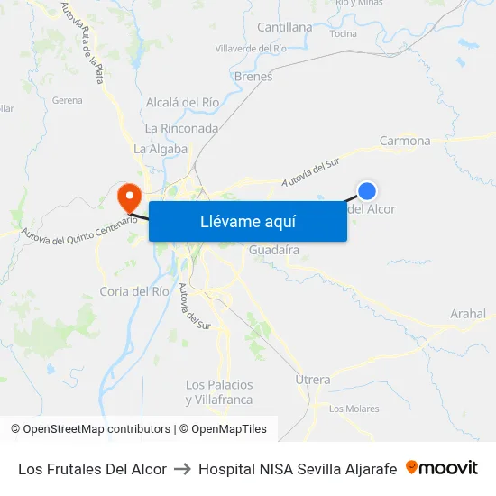 Los Frutales Del Alcor to Hospital NISA Sevilla Aljarafe map