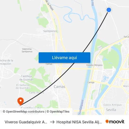 Viveros Guadalquivir A-431 to Hospital NISA Sevilla Aljarafe map