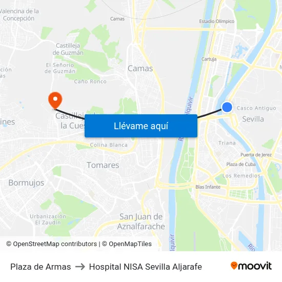Plaza de Armas to Hospital NISA Sevilla Aljarafe map