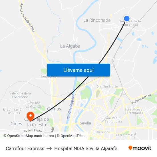Carrefour Express to Hospital NISA Sevilla Aljarafe map