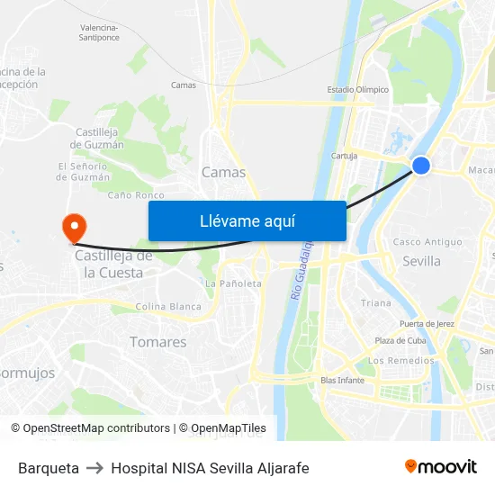 Barqueta to Hospital NISA Sevilla Aljarafe map