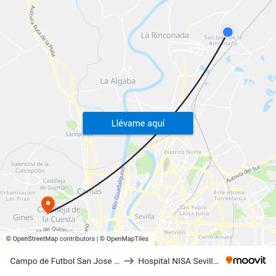 Campo de Futbol San Jose -Frente- (V) to Hospital NISA Sevilla Aljarafe map