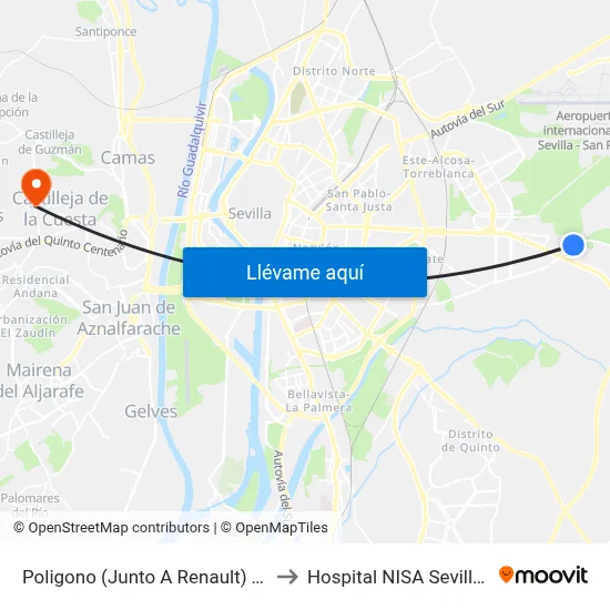 Poligono (Junto A Renault) Torreblanca to Hospital NISA Sevilla Aljarafe map