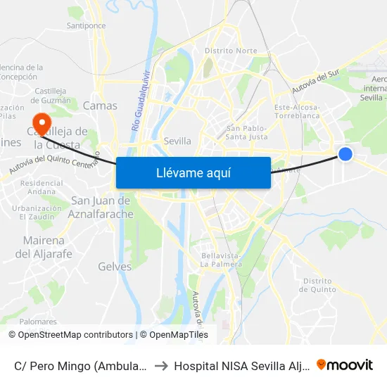 C/ Pero Mingo (Ambulatorio) to Hospital NISA Sevilla Aljarafe map