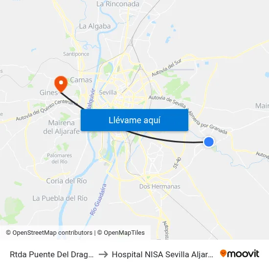 Rtda Puente Del Dragón to Hospital NISA Sevilla Aljarafe map