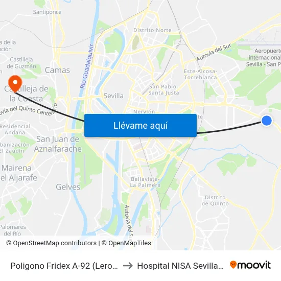 Poligono Fridex A-92 (Leroy Merlin)) to Hospital NISA Sevilla Aljarafe map