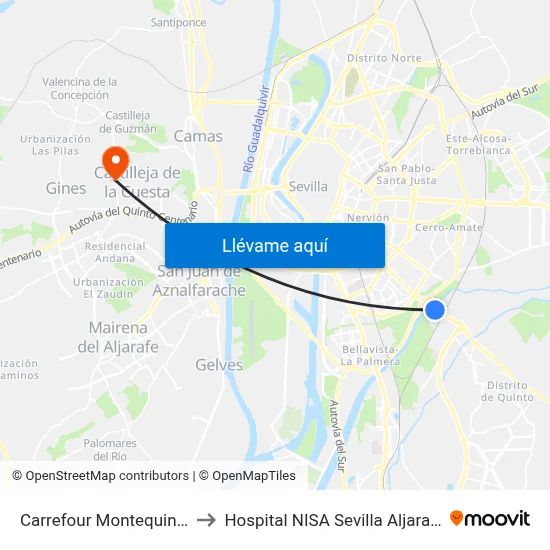 Carrefour Montequinto to Hospital NISA Sevilla Aljarafe map