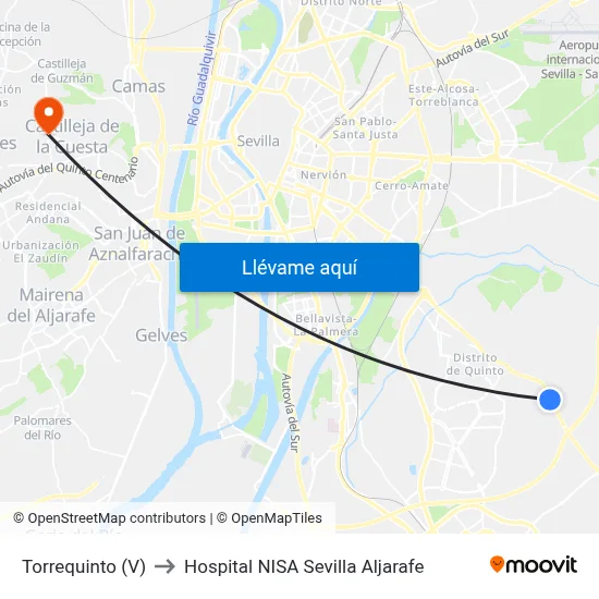 Torrequinto (V) to Hospital NISA Sevilla Aljarafe map