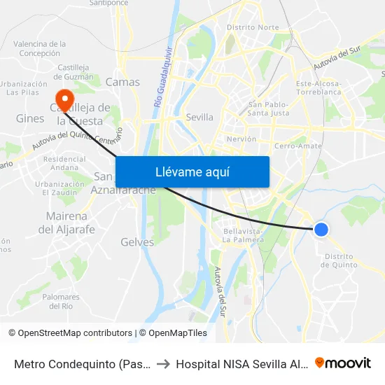 Metro Condequinto (Pasarela) to Hospital NISA Sevilla Aljarafe map