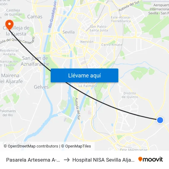 Pasarela Artesema A-376 to Hospital NISA Sevilla Aljarafe map