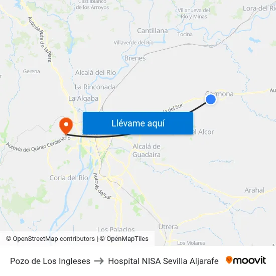 Pozo de Los Ingleses to Hospital NISA Sevilla Aljarafe map
