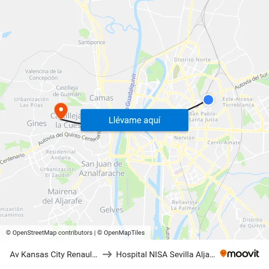 Av Kansas City Renault(V) to Hospital NISA Sevilla Aljarafe map