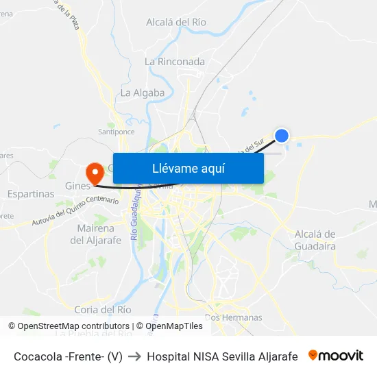Cocacola -Frente- (V) to Hospital NISA Sevilla Aljarafe map