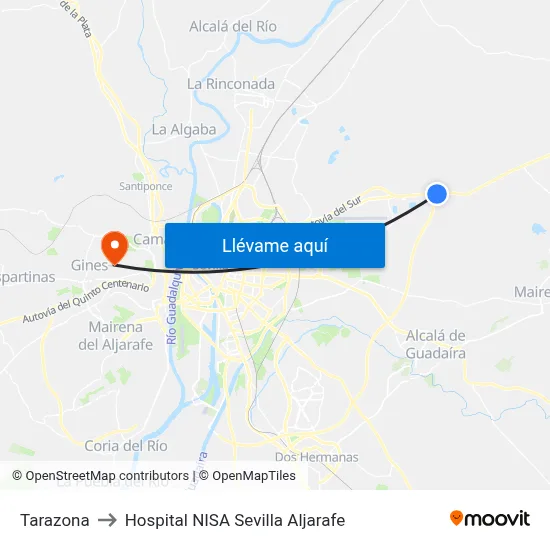 Tarazona to Hospital NISA Sevilla Aljarafe map