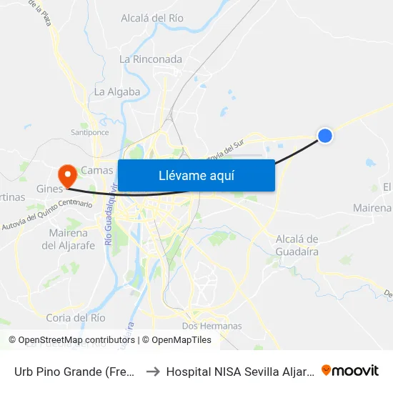 Urb Pino Grande (Frente) to Hospital NISA Sevilla Aljarafe map