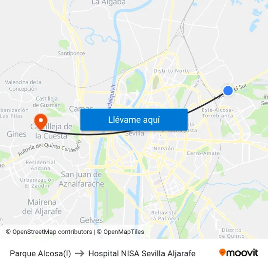 Parque Alcosa(I) to Hospital NISA Sevilla Aljarafe map