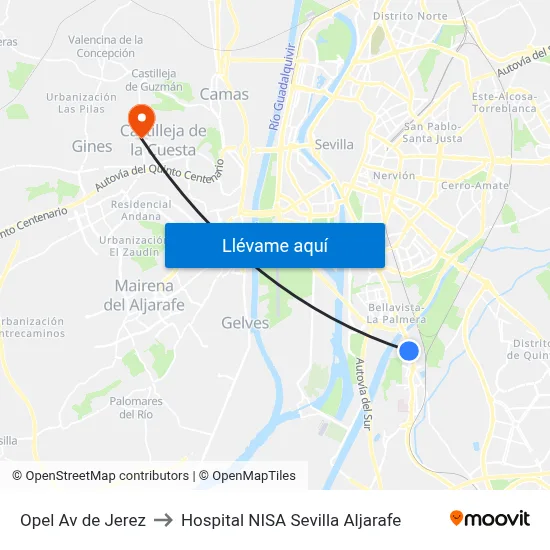 Opel Av de Jerez to Hospital NISA Sevilla Aljarafe map