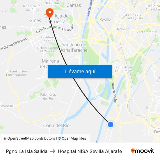 Pgno La Isla Salida to Hospital NISA Sevilla Aljarafe map