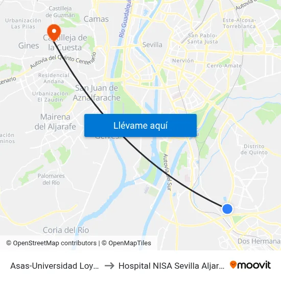 Asas-Universidad Loyola to Hospital NISA Sevilla Aljarafe map