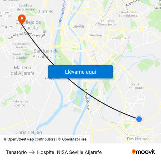 Tanatorio to Hospital NISA Sevilla Aljarafe map