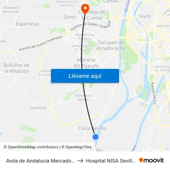 Avda de Andalucia Mercado de Abastos to Hospital NISA Sevilla Aljarafe map