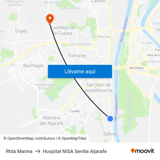 Rtda Marina to Hospital NISA Sevilla Aljarafe map