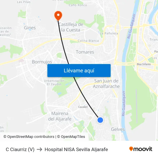 C Ciaurriz (V) to Hospital NISA Sevilla Aljarafe map