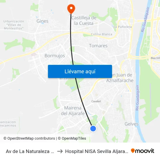 Av de La Naturaleza (I) to Hospital NISA Sevilla Aljarafe map