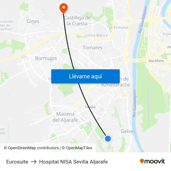 Eurosuite to Hospital NISA Sevilla Aljarafe map