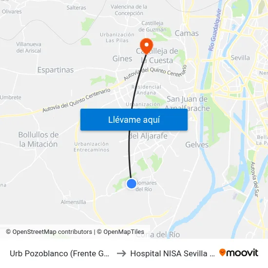 Urb Pozoblanco (Frente Gasolinera) to Hospital NISA Sevilla Aljarafe map