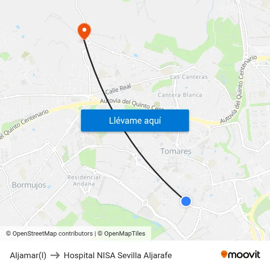 Aljamar(I) to Hospital NISA Sevilla Aljarafe map
