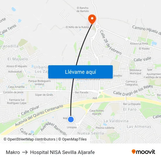 Makro to Hospital NISA Sevilla Aljarafe map