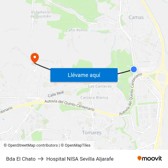 Bda El Chato to Hospital NISA Sevilla Aljarafe map