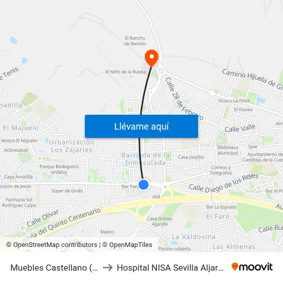 Muebles Castellano (V) to Hospital NISA Sevilla Aljarafe map