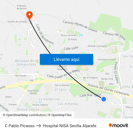 C Pablo Picasso to Hospital NISA Sevilla Aljarafe map