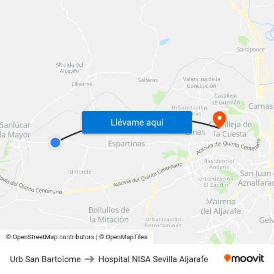 Urb San Bartolome to Hospital NISA Sevilla Aljarafe map