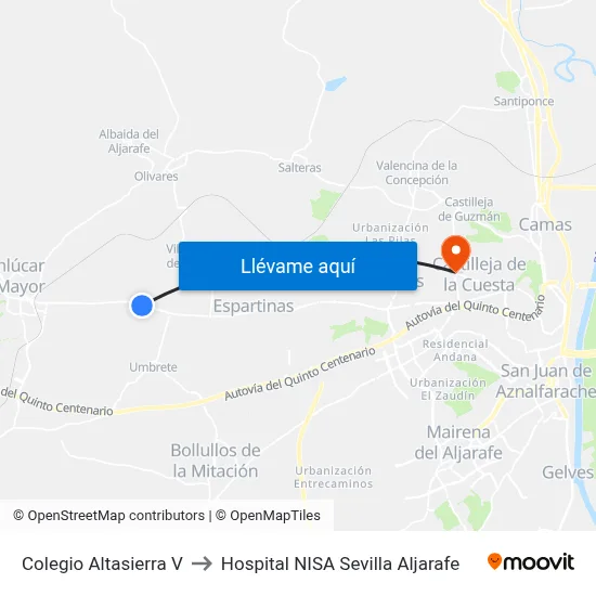 Colegio Altasierra V to Hospital NISA Sevilla Aljarafe map