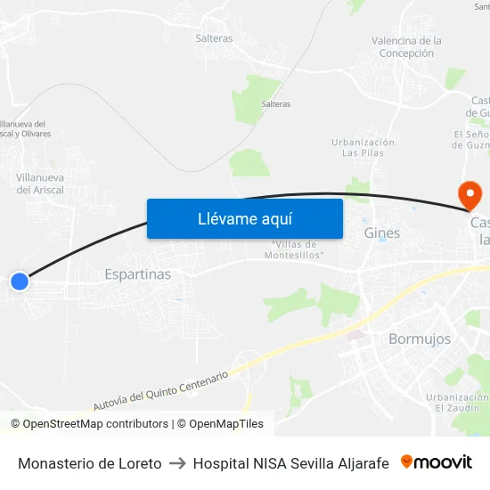 Monasterio de Loreto to Hospital NISA Sevilla Aljarafe map