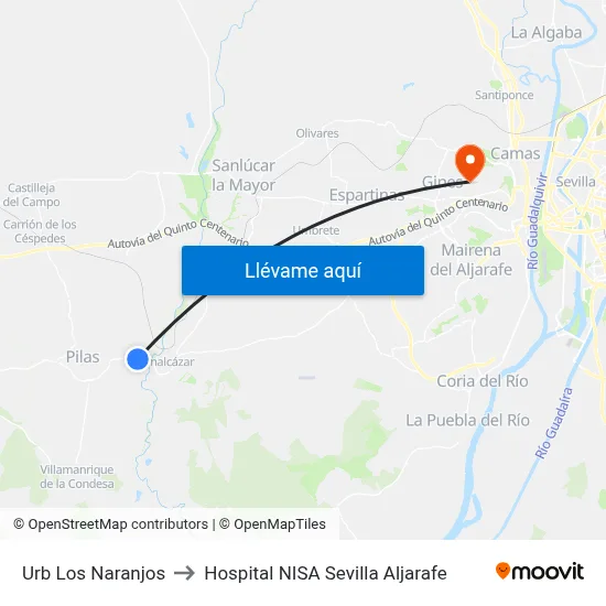 Urb Los Naranjos to Hospital NISA Sevilla Aljarafe map