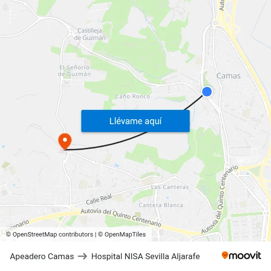 Apeadero Camas to Hospital NISA Sevilla Aljarafe map