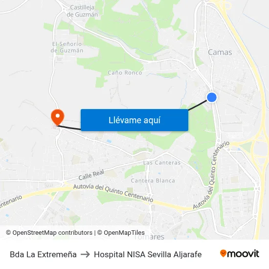 Bda La Extremeña to Hospital NISA Sevilla Aljarafe map