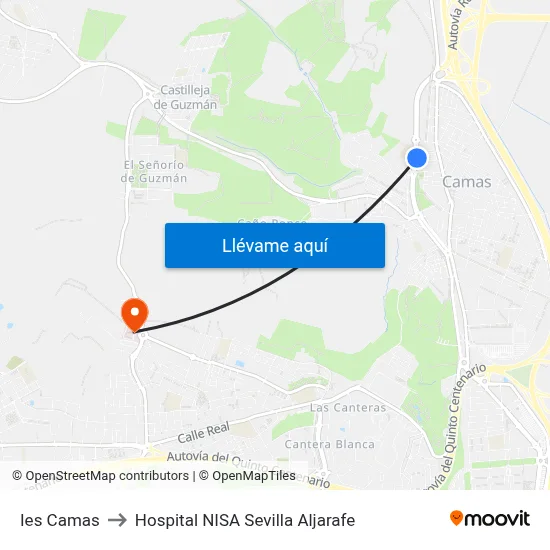 Ies Camas to Hospital NISA Sevilla Aljarafe map
